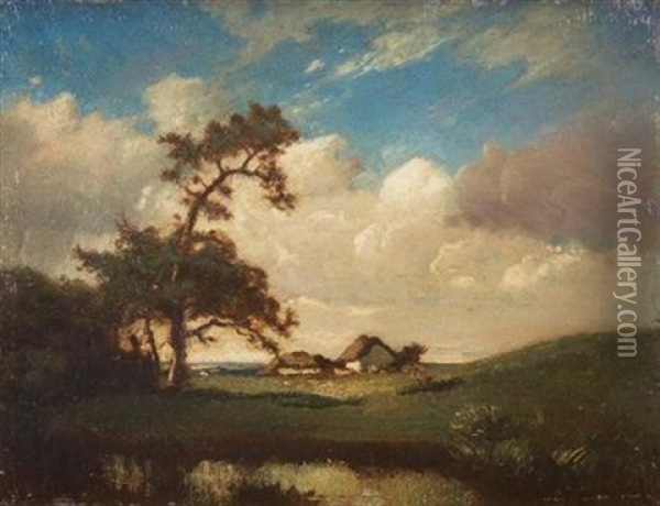 Houses In A Clearing Oil Painting - Jules Dupre