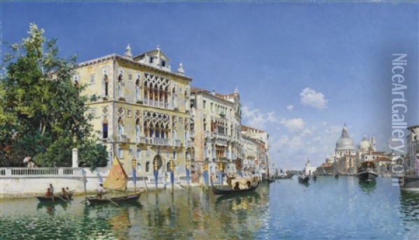 A View Of The Grand Canal With The Palazzo Cavalli-franchetti Oil Painting - Federico del Campo