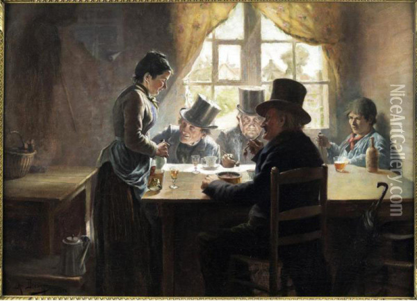 L'aperitif Oil Painting - Albert Decamps