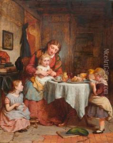 Mother With Three Children At A Table Oil Painting - George Smith