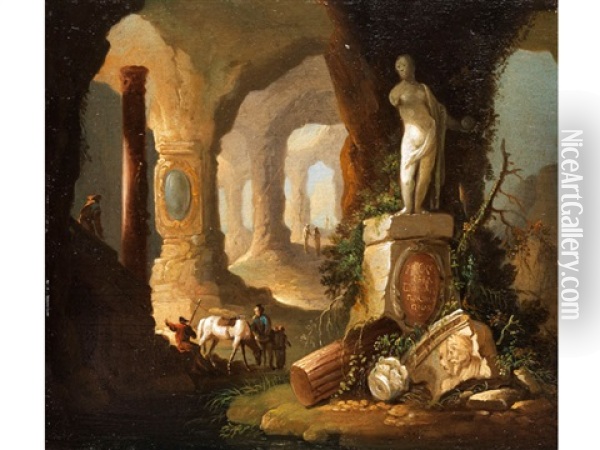 Grotten- Und Ruinencapriccio Oil Painting - Georg Heinrick Hergenroder