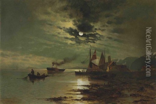 Hudson Under The Moonlight Oil Painting - Mauritz Frederick Hendrick de Haas