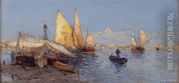 Fischerboote Im Hafen Oil Painting - Georg Fischhof