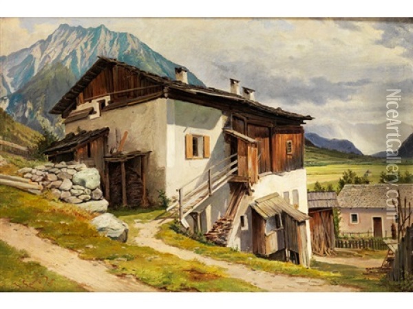 Lanfers, Bergbauernhof Oil Painting - Joseph Langl