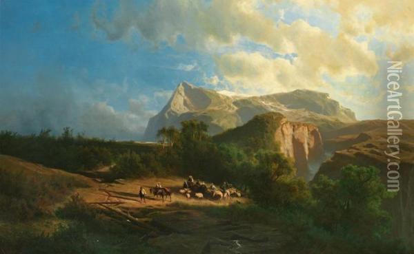 Prachtvolle Alpenlandschaft Oil Painting - Leopold Heinrich Voscher
