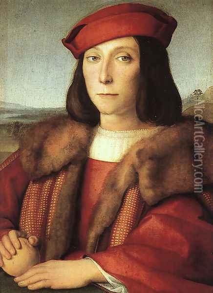 Portrait of a Man with an Apple (possibly Francesco Maria della Rovere) 1503-04 Oil Painting - Raphael