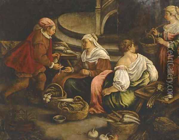 Vegetable sellers Oil Painting - Jacopo Bassano (Jacopo da Ponte)