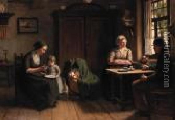 Voor Vader's Thuiskomst: Awaiting Father's Homecoming Oil Painting - David Adolf Constant Artz