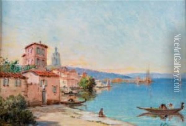Vue D'un Port Italien Oil Painting - Gustave Mascart