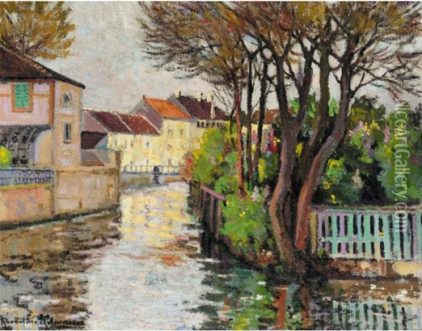 Village On The Canal Oil Painting - Alexander Altmann