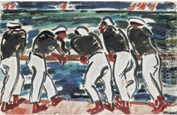 Sailors By The Sea Oil Painting - Janos Vaszary
