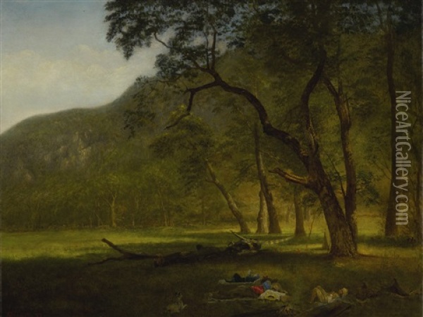 Hetch-hetchy Valley, California Campground (in The Green Woods) Oil Painting - Albert Bierstadt