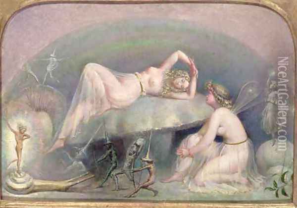 Fairy resting on a Mushroom Oil Painting - Thomas Heatherley