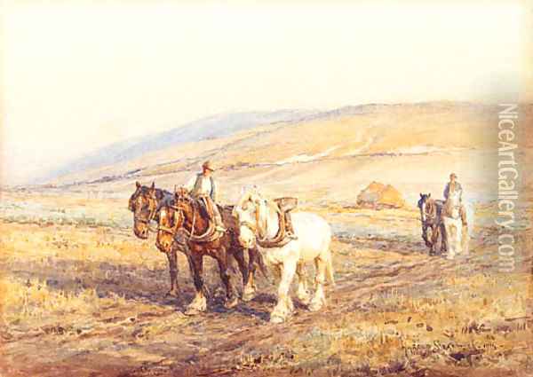 Ploughing the Fields Oil Painting - Harold Swanwick