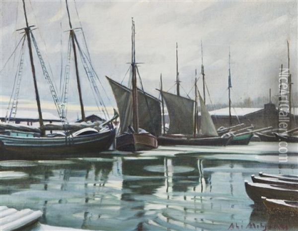Boats On The River Aura Oil Painting - Alarik (Ali) Munsterhjelm