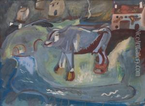 The Cow (calf) Oil Painting - Frances Mary Hodgkins