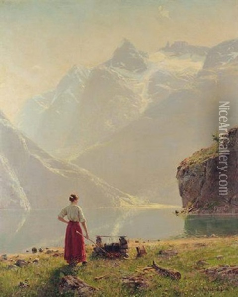 Sommerdag Ved En Norsk Fjord Oil Painting - Hans Dahl