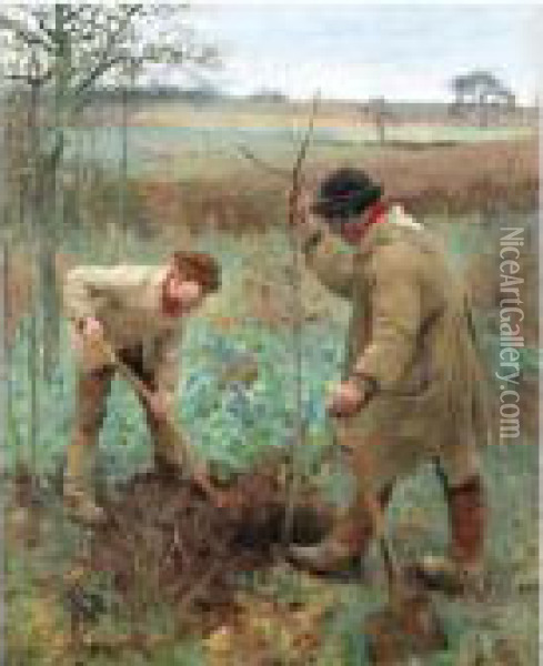 Planting A Tree Oil Painting - George Clausen