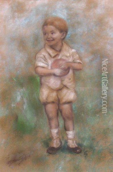 Boy With Ball Oil Painting - Dumitru Marinescu