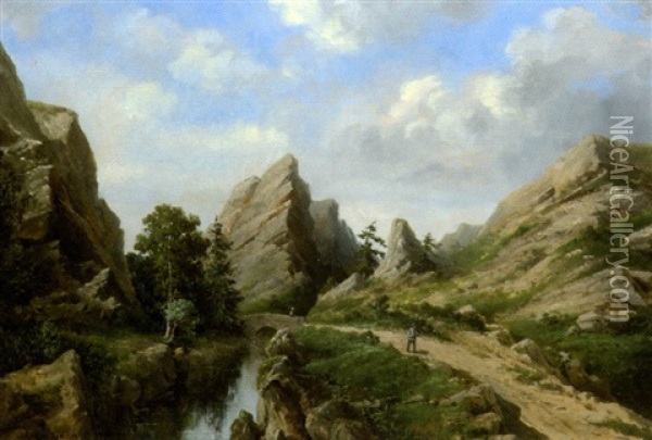 Promeneur Pres D'une Riviere Oil Painting - Adolphe-Irenee Guillon