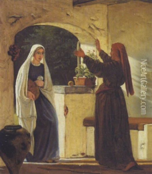 Elisabeth Hylder Maria. Scene Fra Lukas-evangeliet Kap Oil Painting - Christen Dalsgaard