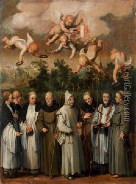 Saint Thomas Beckett Entoure De Moines Oil Painting - Adriaen van Nieulandt