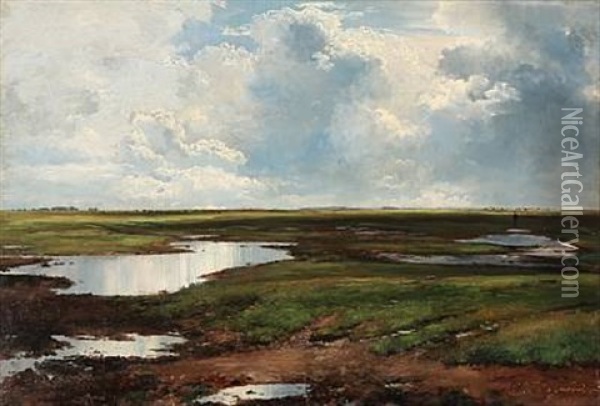 Thunderstorm Approaching, Presumably At Saltholm, Denmark Oil Painting - Carl Frederik Peder Aagaard
