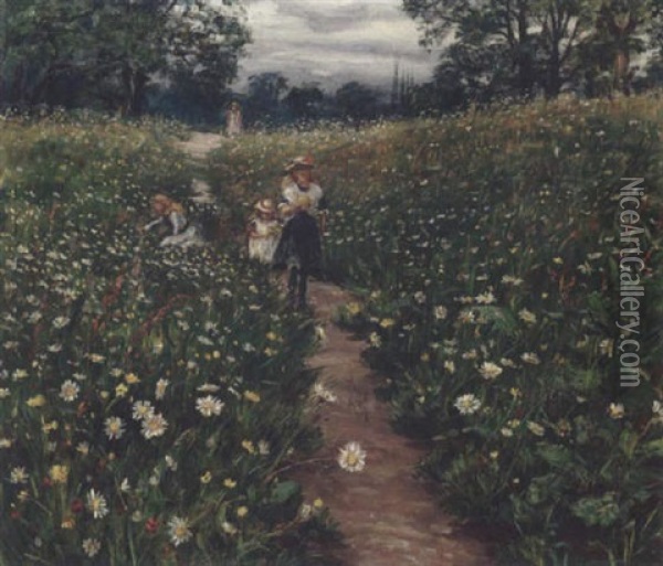 Gathering Wild Flowers Oil Painting - Philip Richard Morris