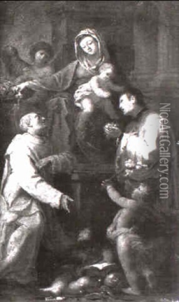 Vierge A L'enfant Adoree Par Saint Dominique Oil Painting - Sebastiano Conca