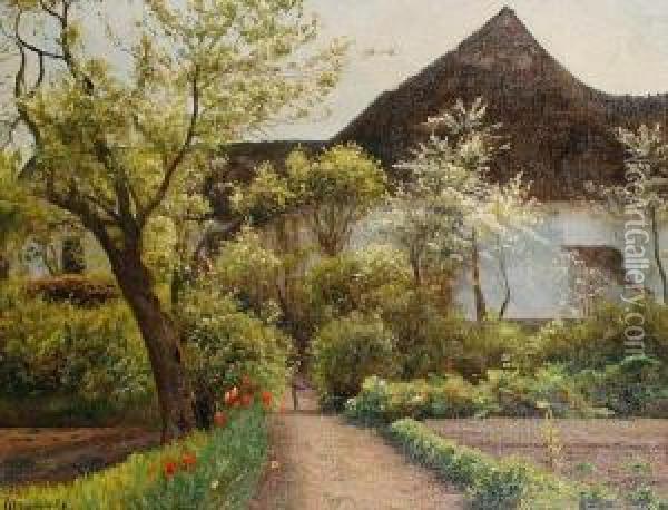 The Cottage Garden Oil Painting - Emile August Theodor Wennerwald