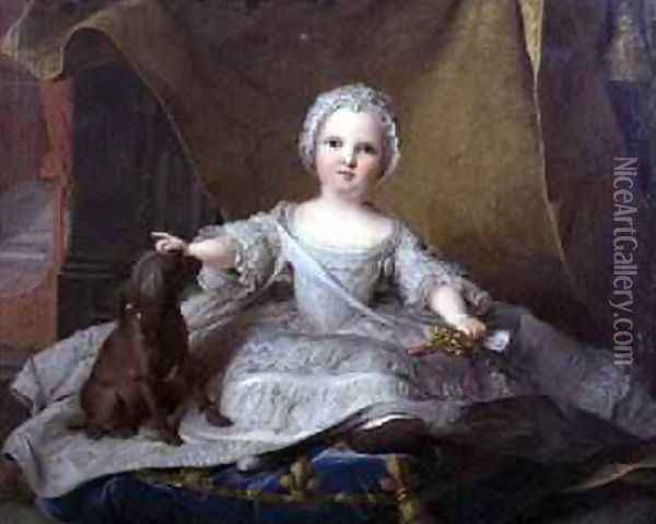 Portrait of MarieZephyrine 1750-55 of France with her Dog 1751 Oil Painting - Jean-Marc Nattier