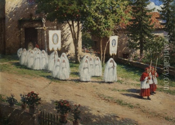 Scene De Communion Solennelle Aux Adrets Oil Painting - Jean-Celestin-Tancrede Bastet
