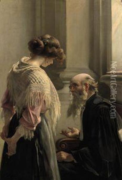 Le Consultation Oil Painting - Auguste Bourotte