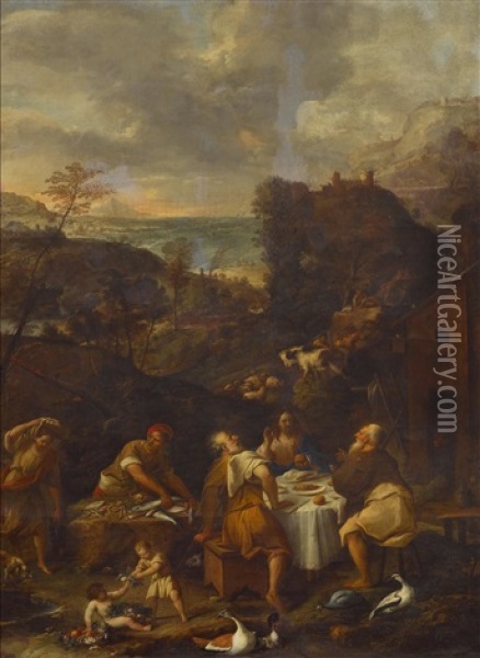 The Supper At Emmaus Oil Painting - Giovanni (Giambattista) Peruzzini