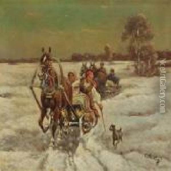 Sleigh Ride Oil Painting - Adolf Baumgartner
