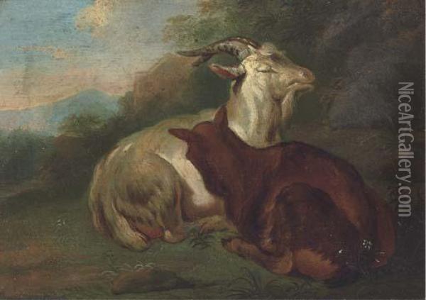 Goats In A Landscape Oil Painting - Johann Rudolf Byss