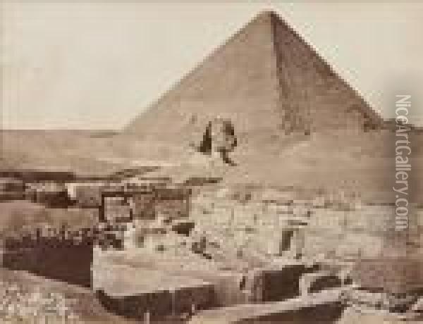 Pyramide Cheops, Le Sphinx Et Le Temple De Chafea, Gyzeh Oil Painting - J. Pascal Sebah