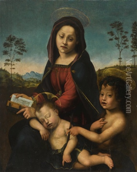 Madonna And Child With Saint John The Baptist Oil Painting - Giuliano Bugiardini