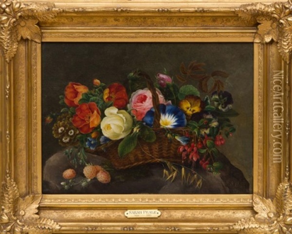 A Basket Of Flowers Oil Painting - Sarah Miriam Peale