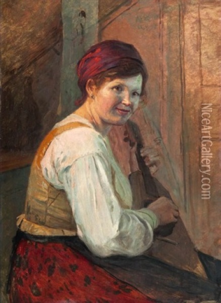 Muzykantka Oil Painting - Antoni Piotrowski
