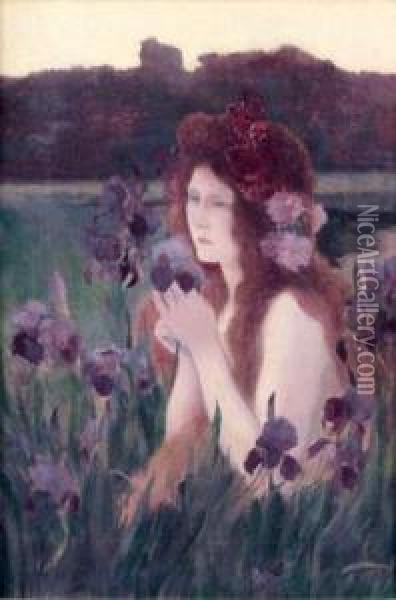 Femme Aux Iris Oil Painting - Michel Korochansky