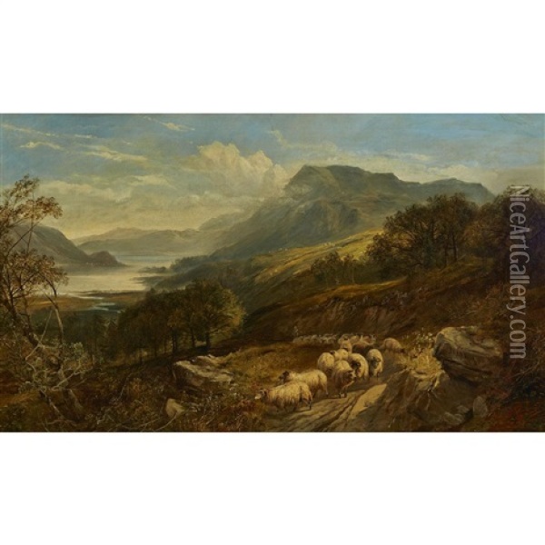 Highland Landscape With Sheep Oil Painting - Joseph Adam
