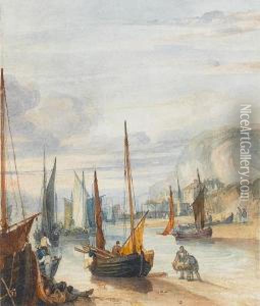 Fishing Boats On The Stade At Hastings Oil Painting - Reginald T. Jones