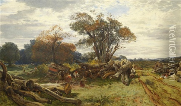 Woodcutters, Cadzow Forest Oil Painting - Samuel Bough