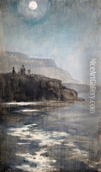 A Moonlit Coastline Oil Painting - John Collier