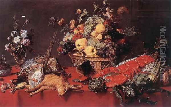 Still-life with a Basket of Fruit 1635-40 Oil Painting - Frans Snyders