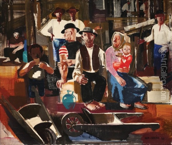 Workers At Rest Oil Painting - Vilmos Aba-Novak