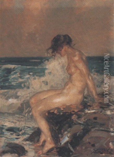 Frau In Der Brandung Oil Painting - Carl von Marr
