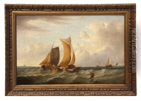 Fishing Boats At Sea Oil Painting - James Webb