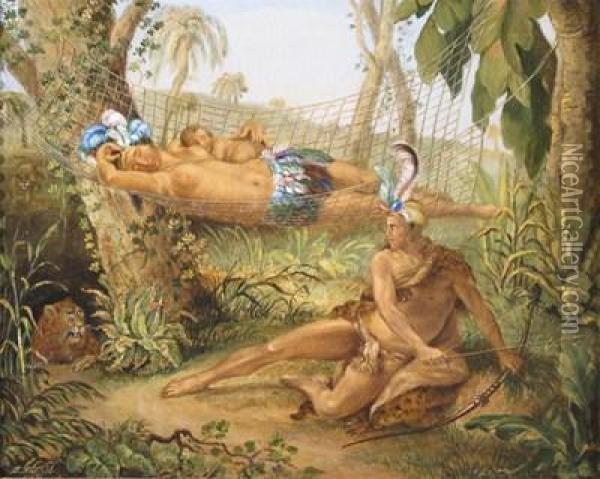Arawak Indians At The Edge Of The Jungle Oil Painting - Theodor Kuchel
